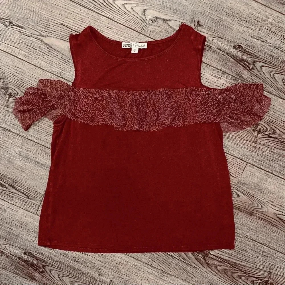 Large gypsies & moon dust burnt orange shirt lace frills